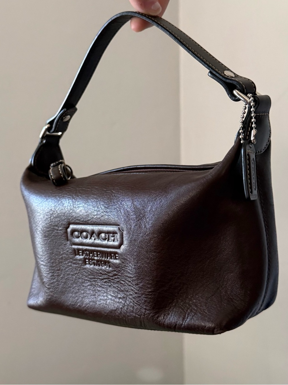 Coach Vintage Leather Cosmetic Pouch Mini Bag Chocolate Brown Embossed Logo